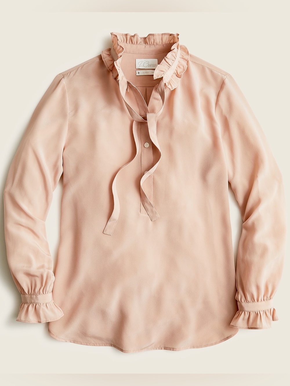J. Crew Classic Ruffle Tie-Neck Silk Popover Blouse